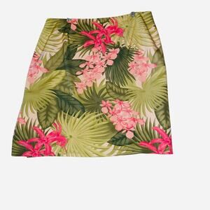 Tommy Bahama Silk Mini Skirt Tropical Hawaiian Green Pink Floral Island Size 14